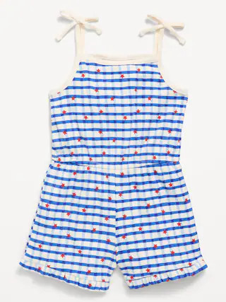 Printed Sleeveless Ribbed Tie-Bow Romper for Toddler Girls | Old Navy (US)