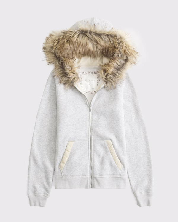 Faux Fur-Lined Full-Zip Hoodie | Abercrombie & Fitch (US)