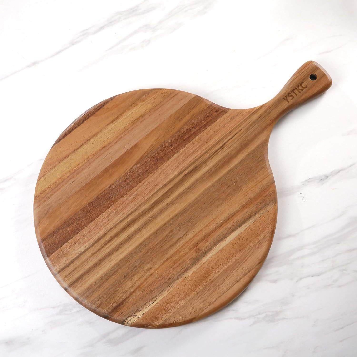 Acacia Wood Round Cutting Board with Handle 14" x 10" Inch, Wooden Round Pizza Paddle, Cutting Se... | Amazon (US)