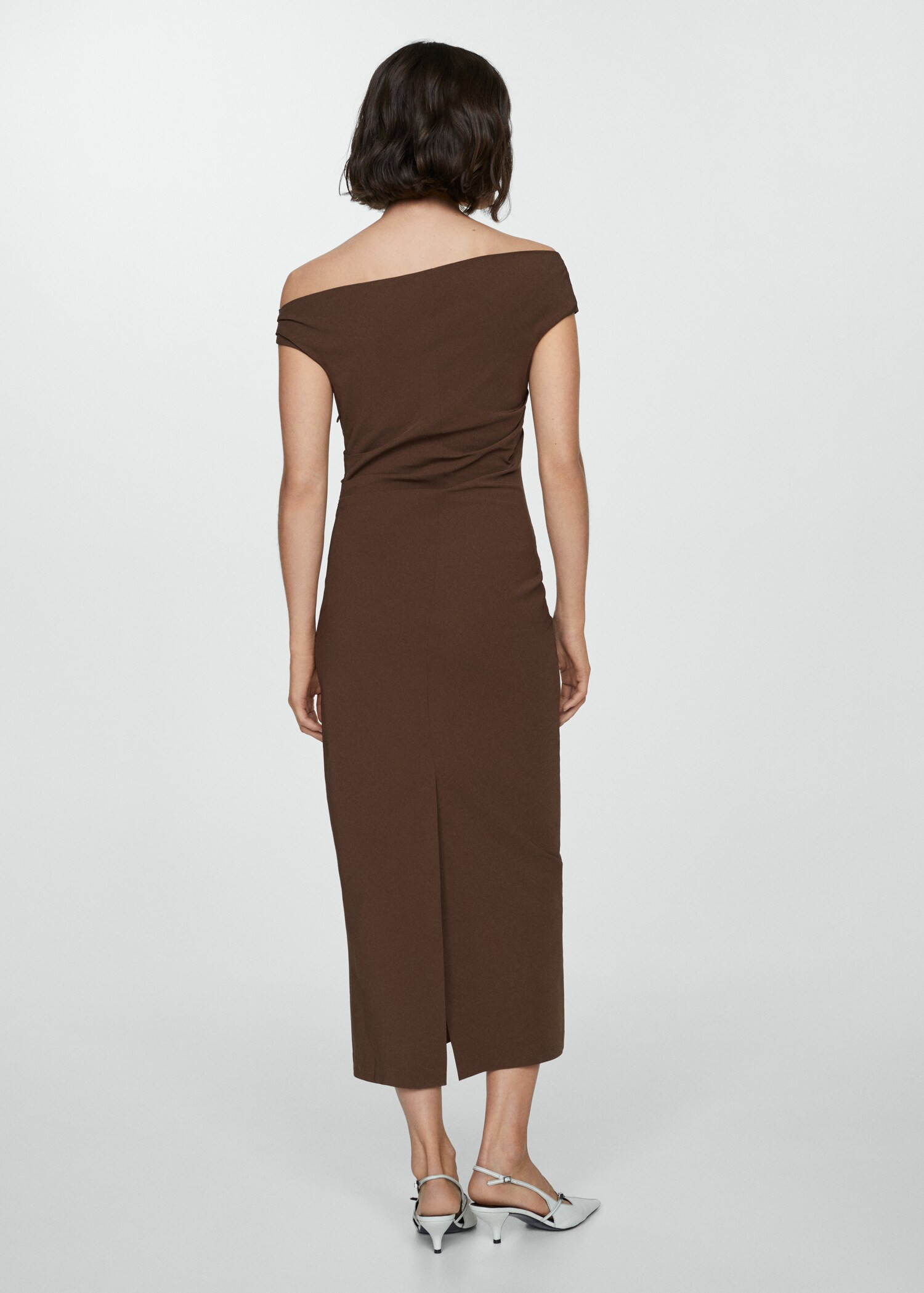 Off-the-shoulder draped dress | Mango Canada