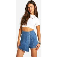 boohoo Women's Wrap Detail Denim Skort in Mid Wash | Size: 4 | Denim/Cotton/Down | boohoo (US & Canada)