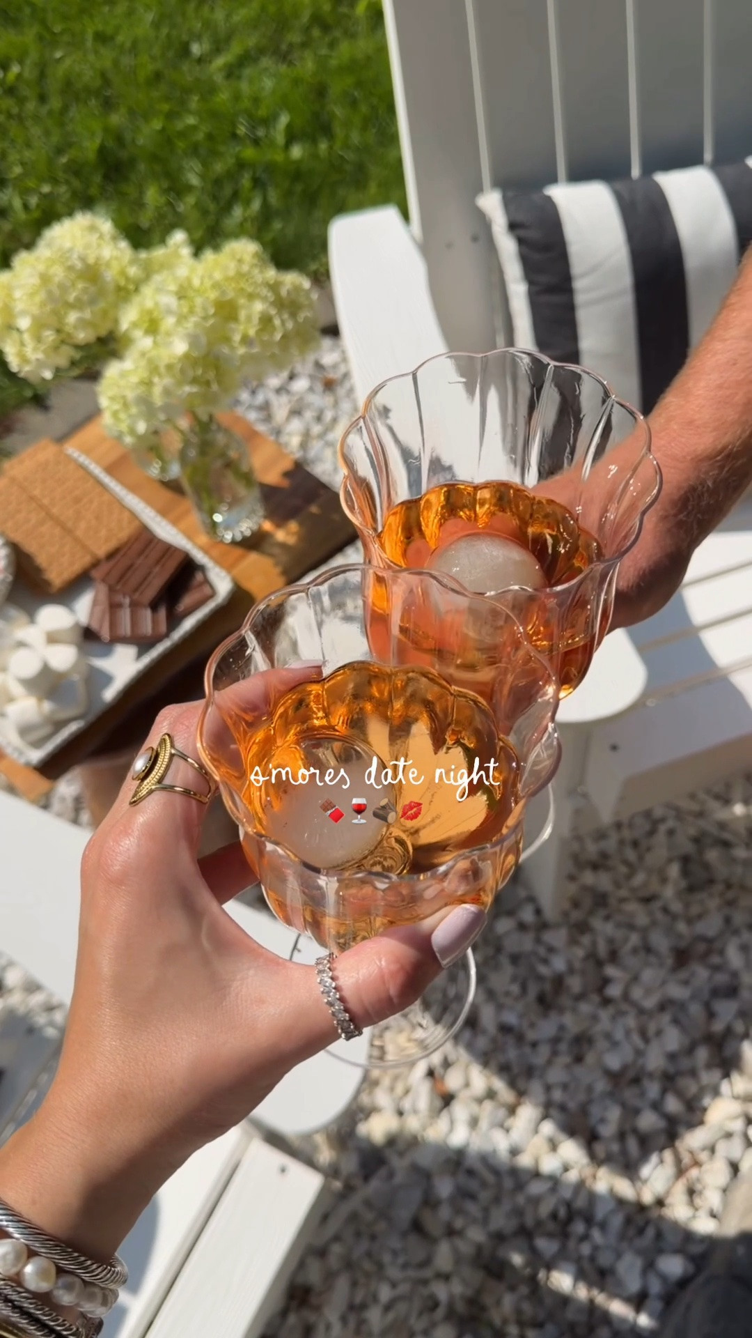 S’mores date night at home by the campfire 

Summer entertaining | date night ideas | scalloped wine glasses | Adirondack chairs

#LTKSeasonal #LTKHome #LTKvlog