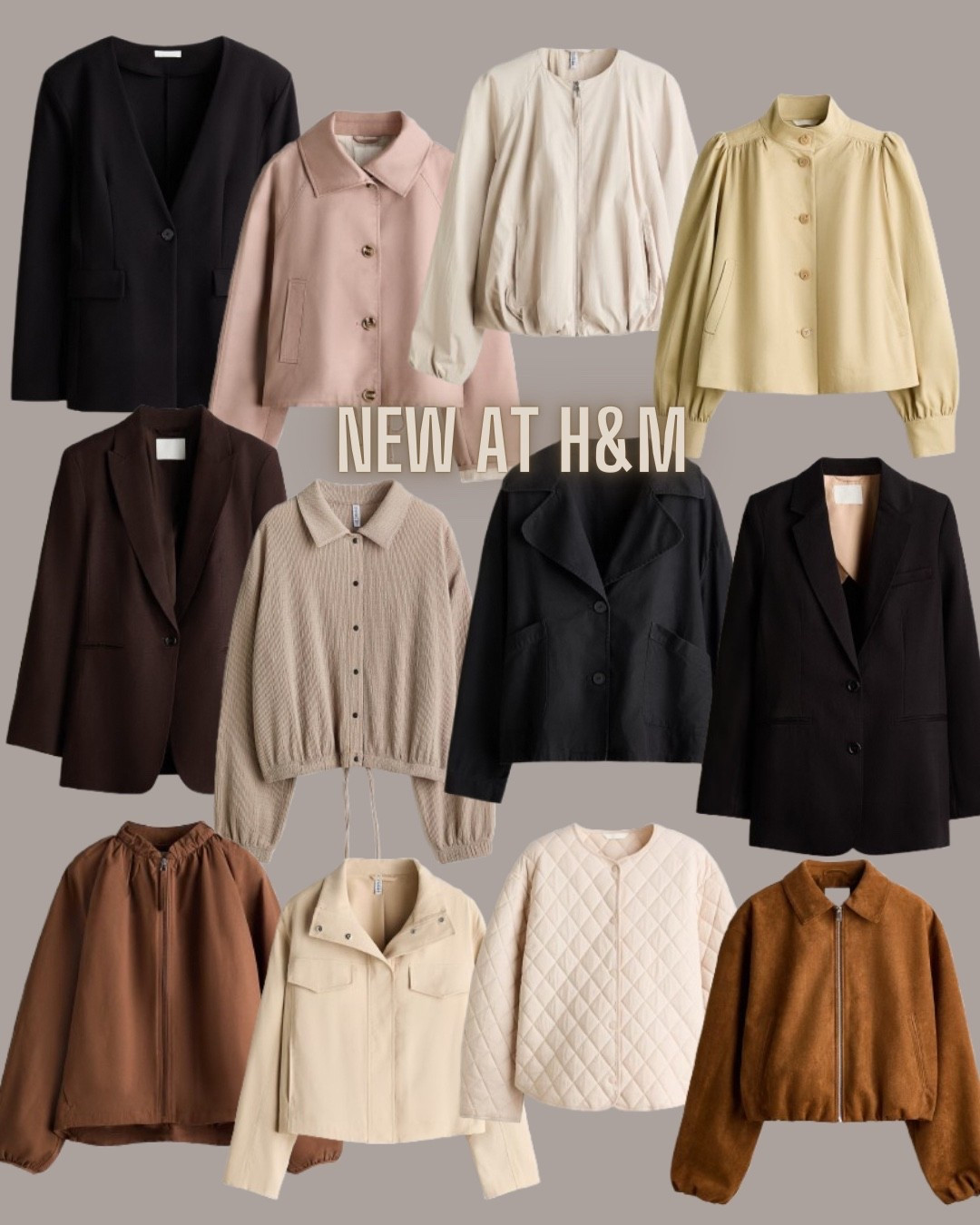 H&M fashion
Spring outerwear
Blazer
Bomber jacket
Short trench
