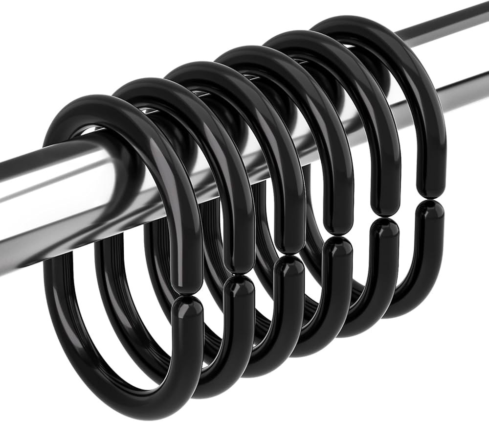 Amazer Black Shower Curtain Hooks Rings, 24 Pcs Plastic Shower Curtain Rings, Plastic Shower Curt... | Amazon (US)