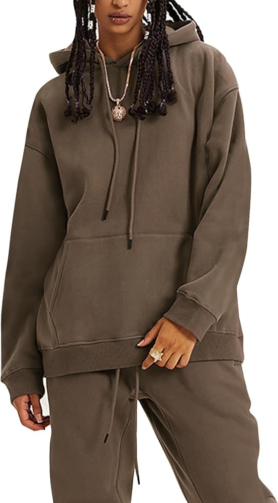Flygo Womens Fleece 2 Piece Outfits Lounge Hoodie Sweatsuits Sets Oversized Sweatshirt Baggy Swea... | Amazon (US)