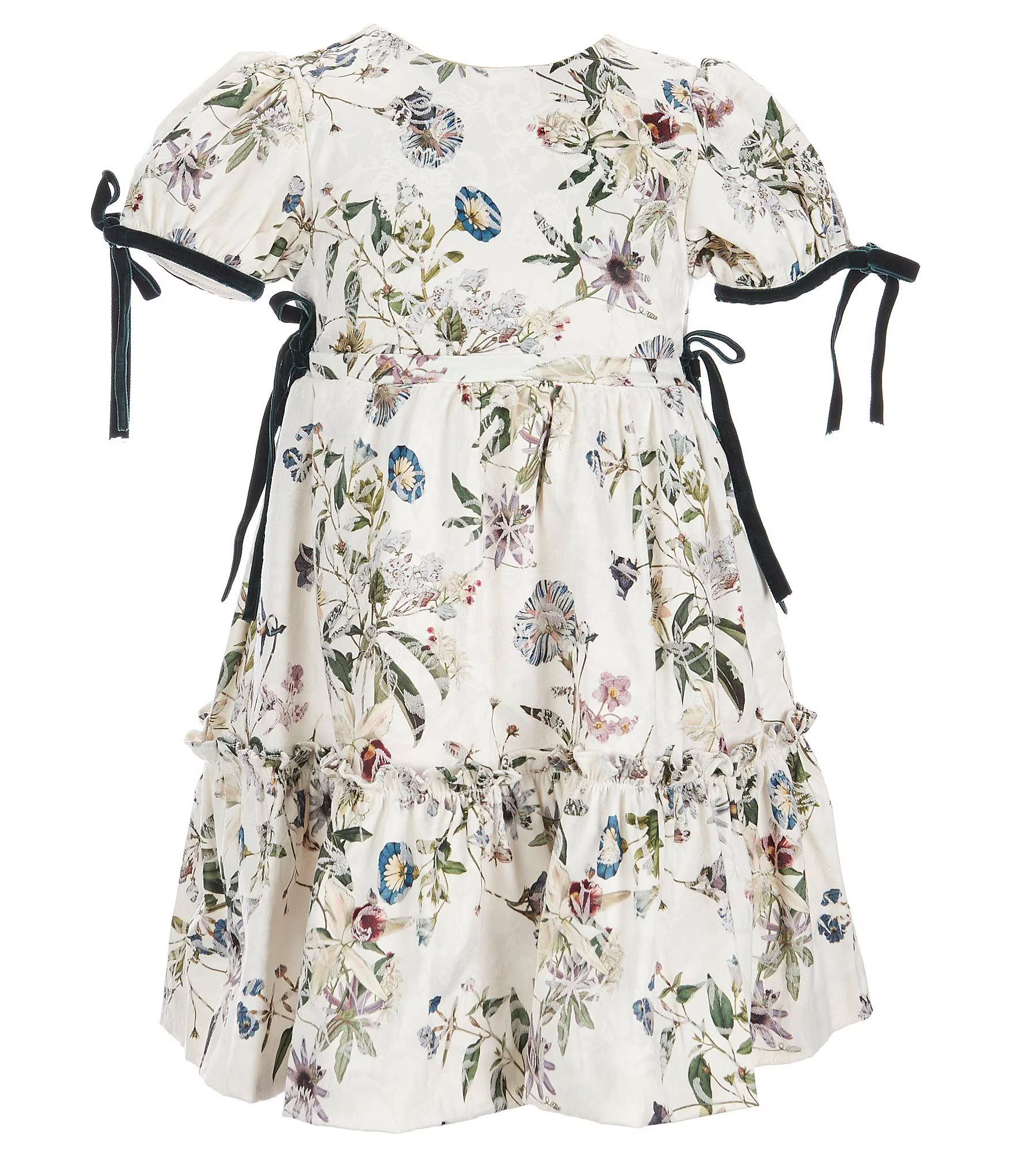 x Nicola Bathie Sophia Floral Jacquard Velvet Bow Boat Neck Short Sleeve Midi Dress | Dillards