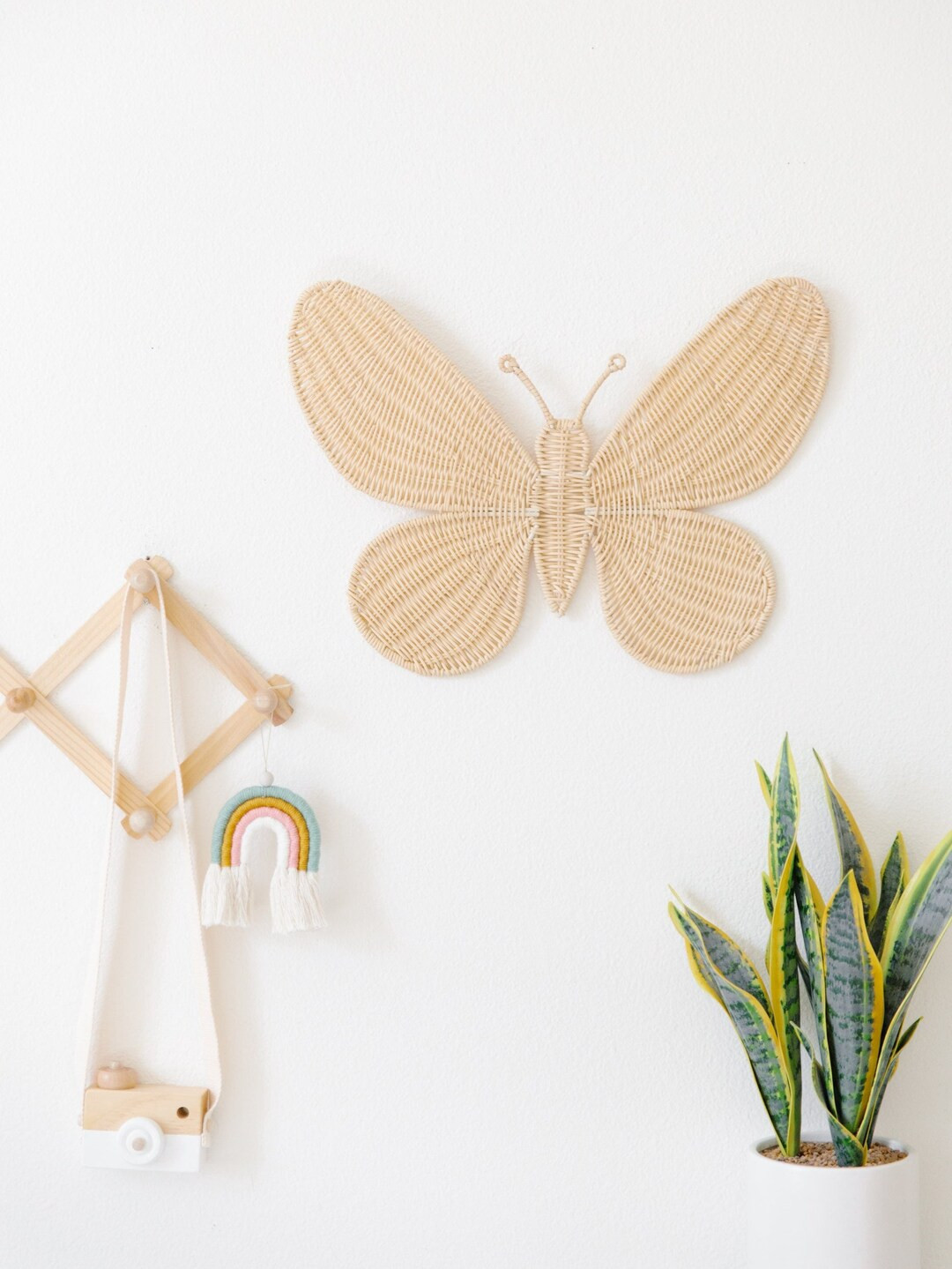Rattan Butterfly Nursery Wall Decor, Boho Nursery Wall Decor, Rattan Girl Room Decor, Boho Girl N... | Etsy (US)