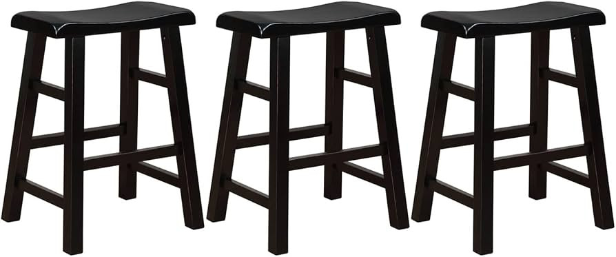 eHemco Heavy-Duty Solid Wood Saddle Seat Kitchen Counter Height Barstools, 24 Inches, Black, Set ... | Amazon (US)