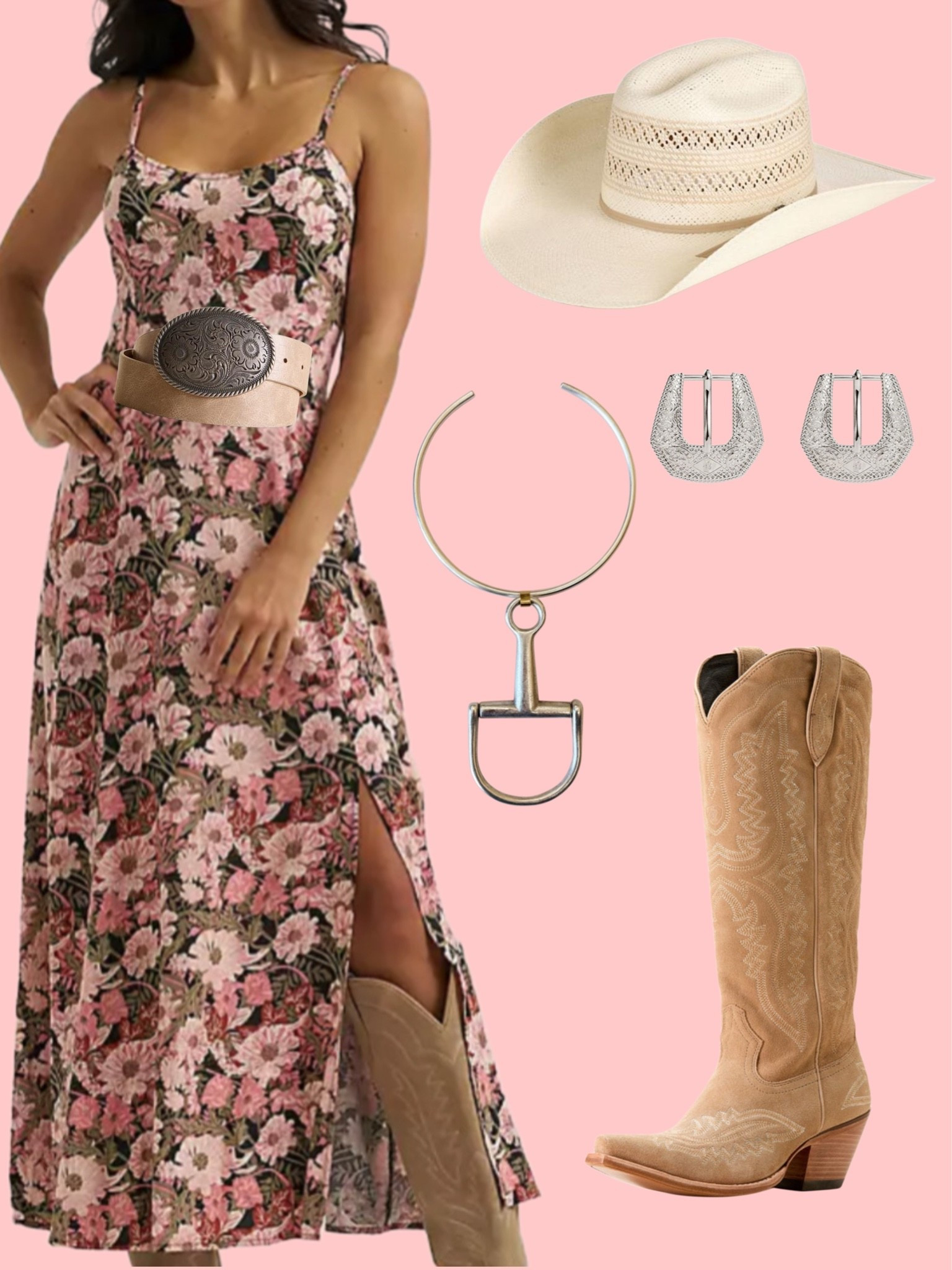 Western style floral dress with side slit! Paired with silver jewelry and tan western boots

#LTKootd #LTKgrwm #LTKSeasonal