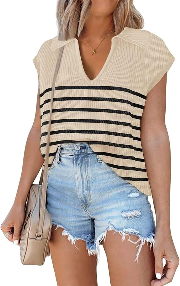 Cap Sleeve Sweater Vests for Women 2024 Spring Outfits Crochet Summer Tops Short Sleeve Sweater S... | Amazon (US)