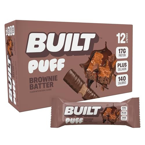 BUILT Puff Protein Bars, Brownie Batter, 17g Protein - 12 Count | Amazon (US)