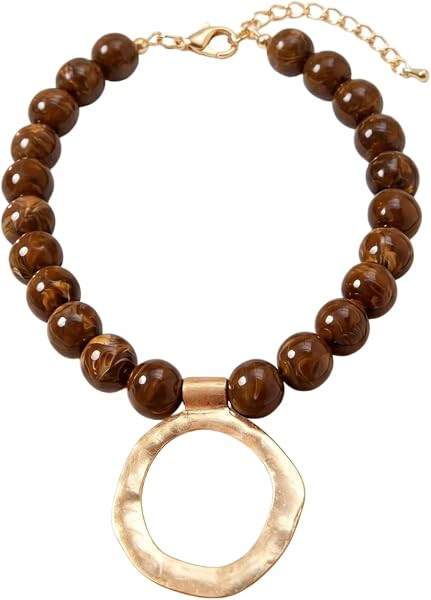 QiaTsed Acrylic Necklace for Women Chunky Beaded Necklace Vintage Boho Short Choker Necklace Ideal Jewelry Gift for Women | Amazon (US)