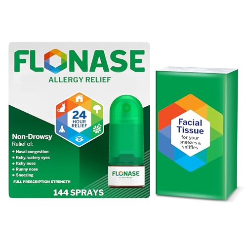 Flonase Allergy Relief Nasal Spray, 24-Hour Non-Drowsy Multi-Symptom Relief 144 Sprays, Bonus Pack of Tissues | Amazon (US)