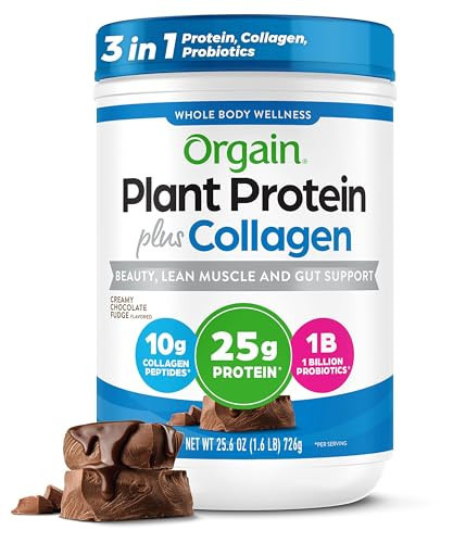 Orgain Protein Powder + Collagen, Creamy Chocolate Fudge - 25g of Protein, 10g Collagen Peptides, Type I & III, 1B CFU Probiotics, Supports Hair, Skin, Nail, Joint & Gut Health, Gluten Free - 1.6lb | Amazon (US)