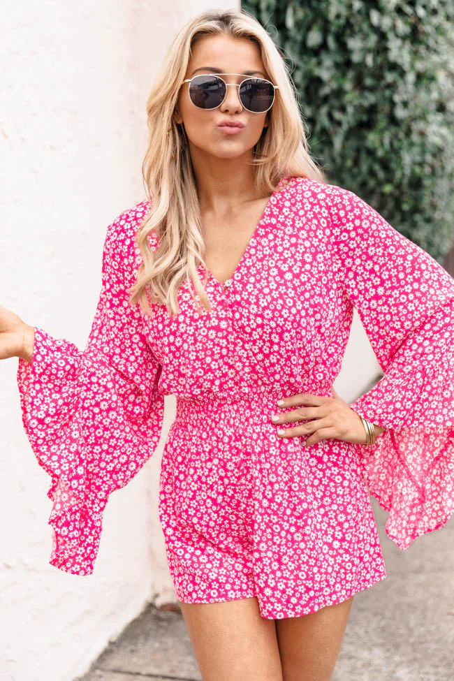 I Keep Hoping Ditsy Floral Pink Romper | The Pink Lily Boutique