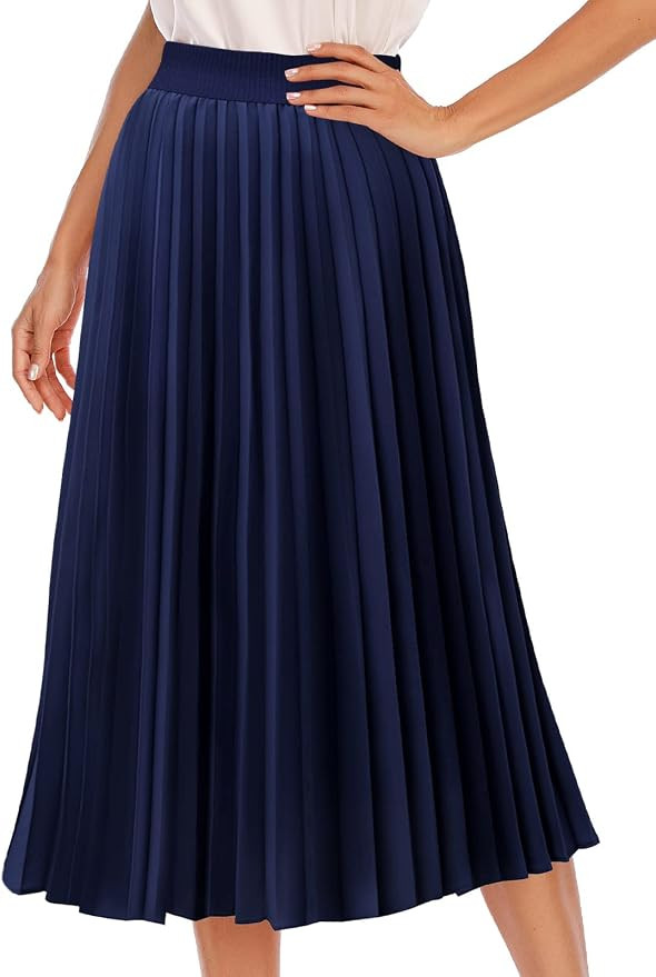DRESSTELLS Pleated Midi Skirts for Women Midi Long Chiffon High Waisted A Line Skirts Shirring Sw... | Amazon (US)