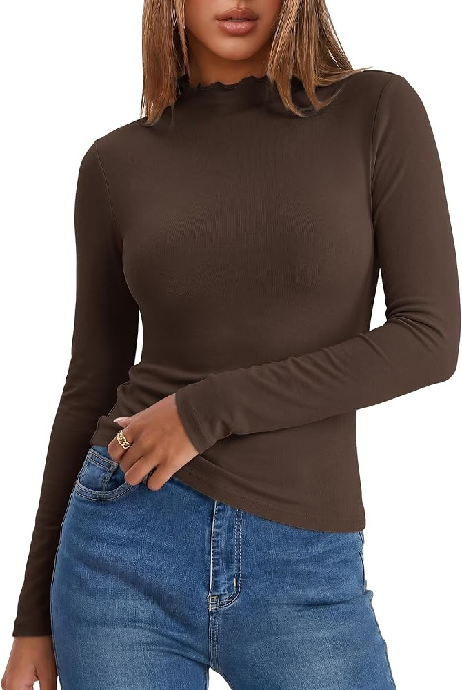 ANRABESS Womens Long Sleeve Thermal Shirts Mock Neck Tops | Amazon (US)