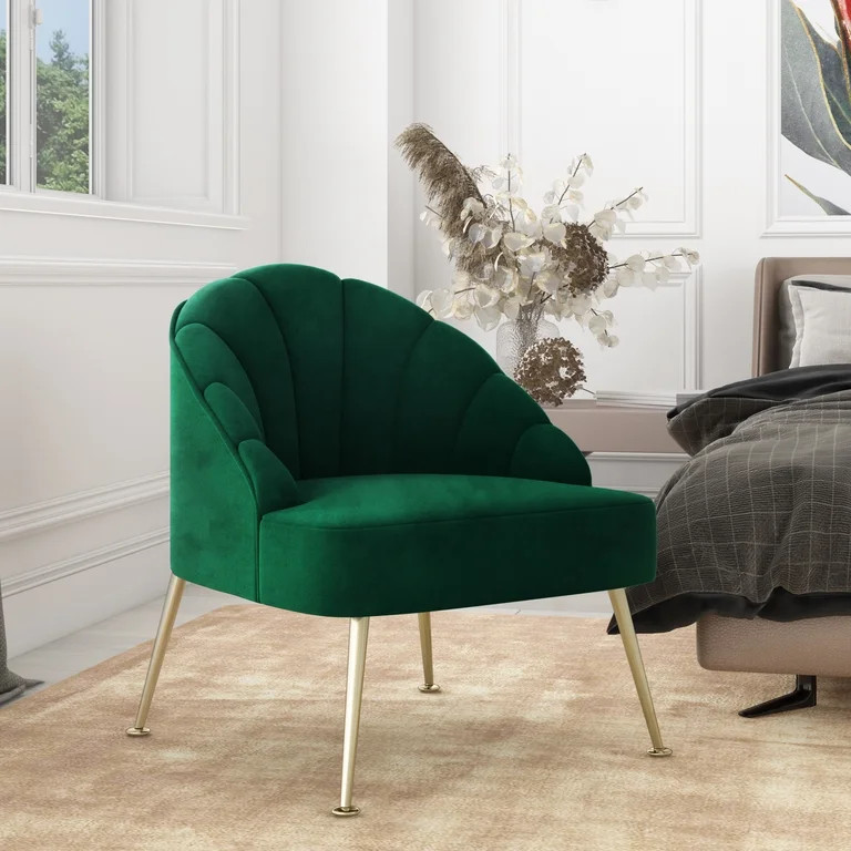 Homesvale Ellie Modern Channel Tufted Shell Chair, Emerald Green Velvet | Walmart (US)