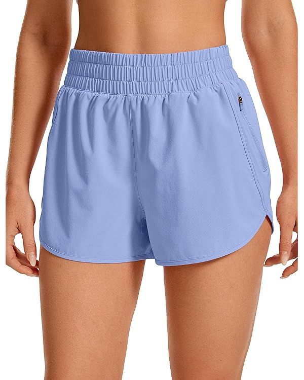 CRZ YOGA Women's High Waisted Running Shorts Mesh Liner - 3'' Dolphin Quick Dry Athletic Gym Trac... | Amazon (US)