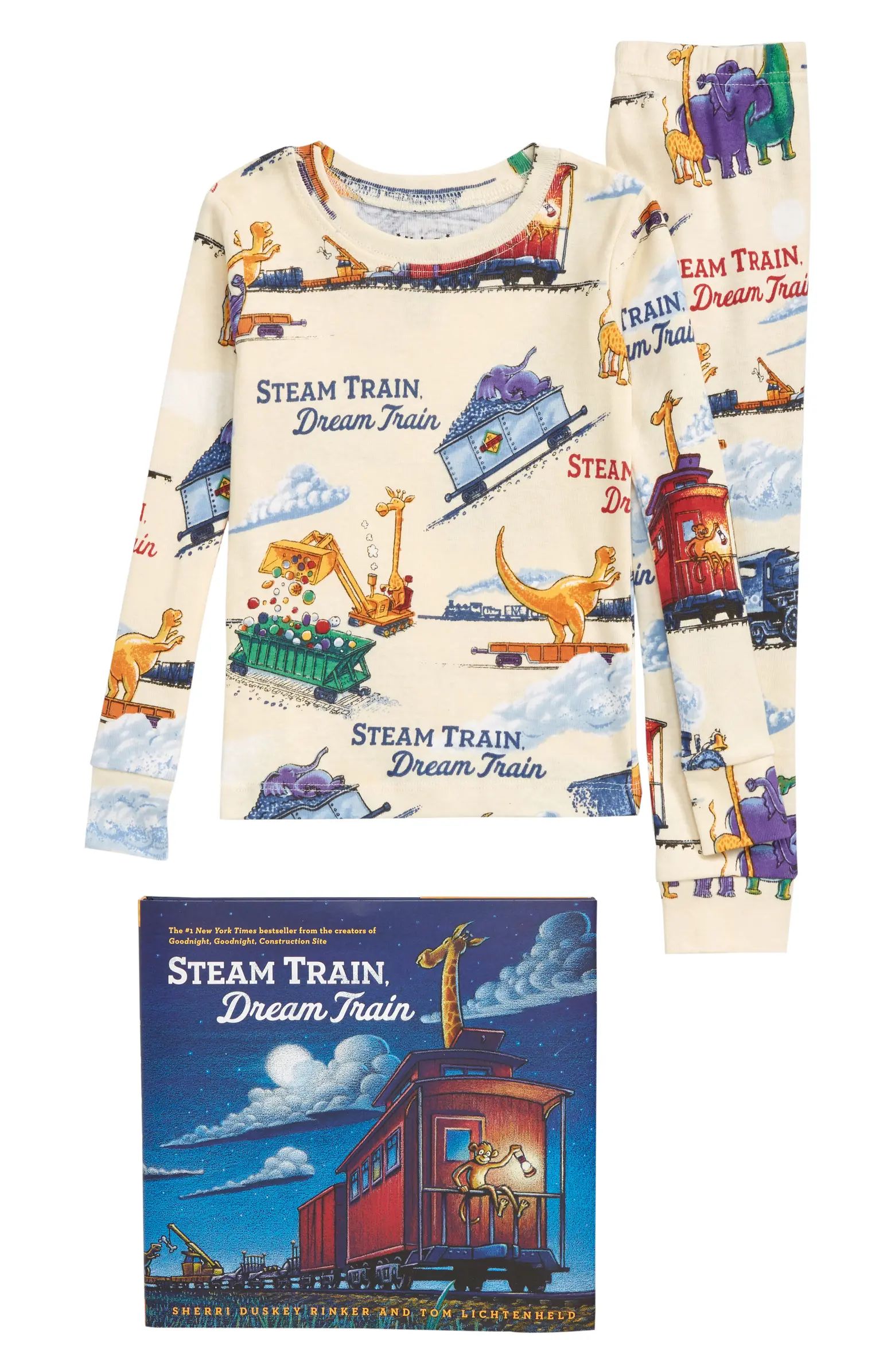 Steam Train, Dream Train Fitted Two-Piece Organic Cotton Pajamas & Book Set | Nordstrom