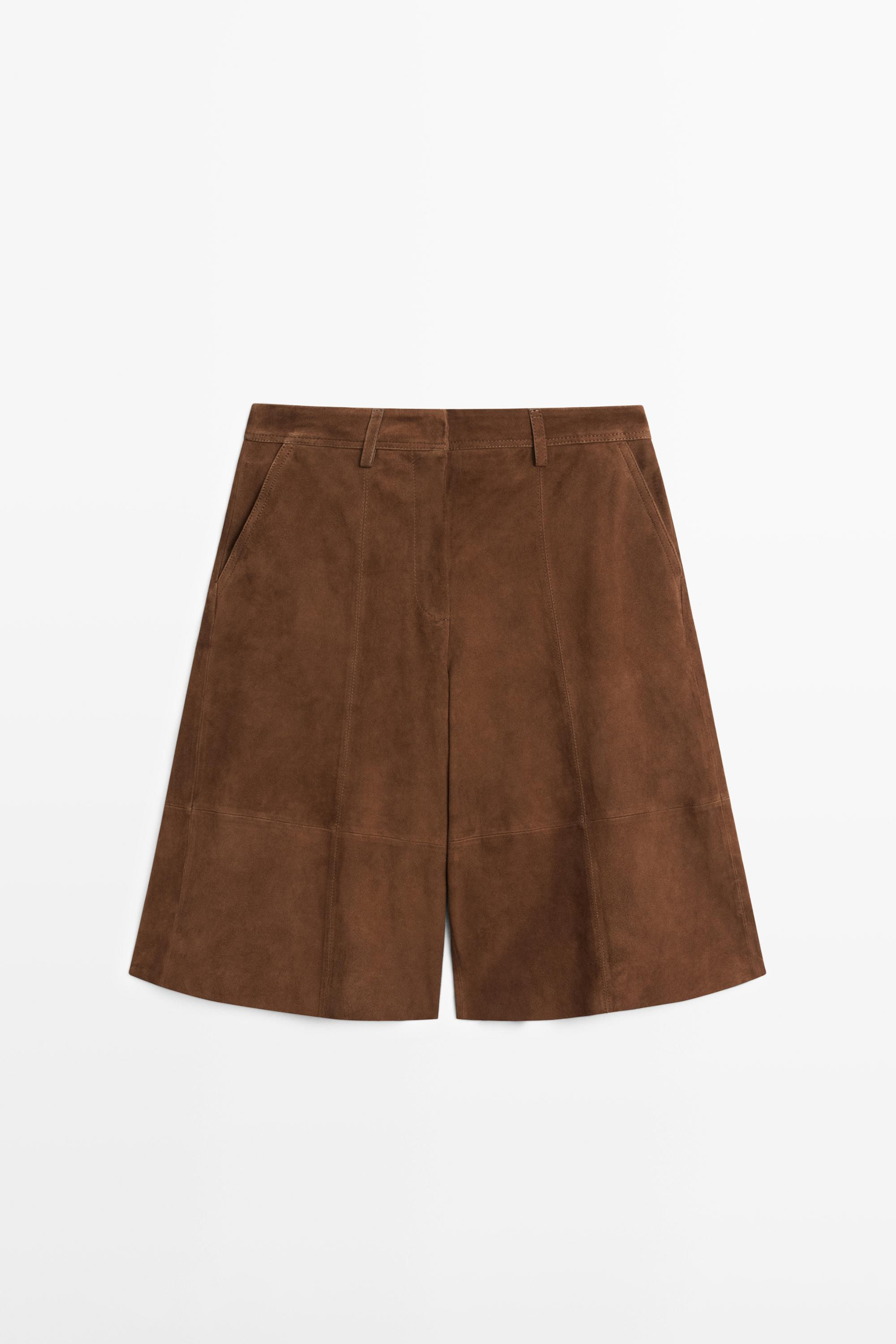 Long suede leather Bermuda shorts | Massimo Dutti UK