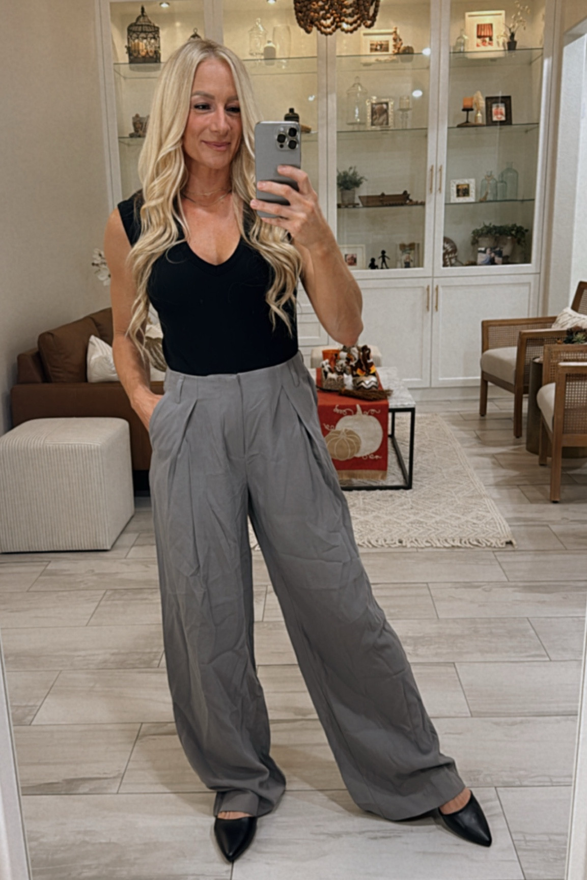The bodysuit is amazing, hugs all the right places. These high waisted slacks are a game changer!  The details are perfection and the wide leg is so trendy!SIZE down 1 in the pants. 

#LTKFindsUnder50 #LTKStyleTip #LTKOver40