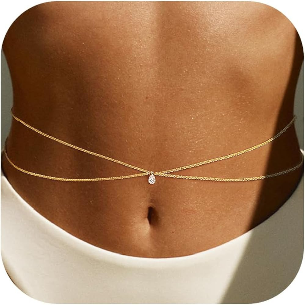 Amazon.com: MOODEAR 14K Gold Plated Waist Chain for Women - Layered Non Tarnish Belly Chains Drop... | Amazon (US)
