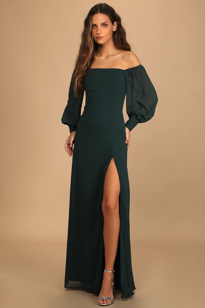 Feel the Romance Emerald Green Off-the-Shoulder Maxi Dress | Lulus (US)