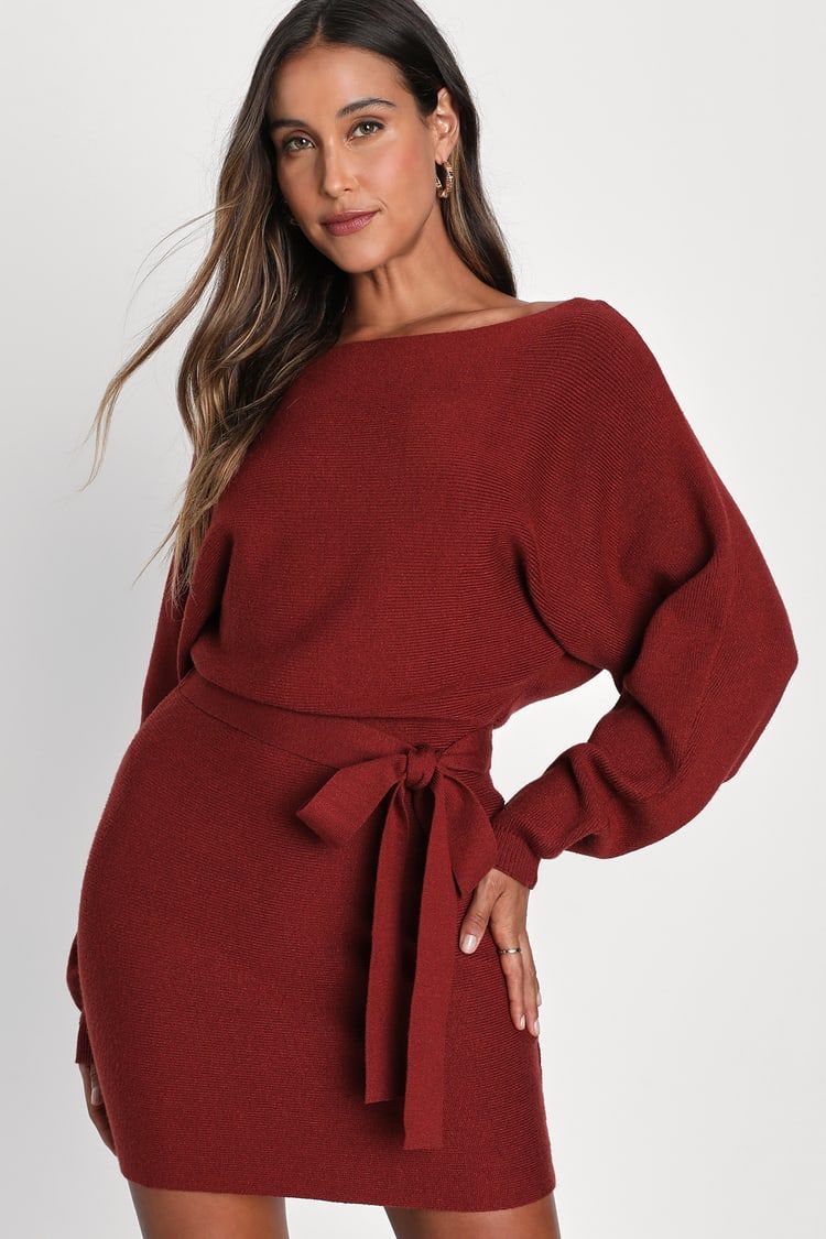 Modern Comfort Rust Red Dolman Sleeve Mini Sweater Dress | Lulus (US)