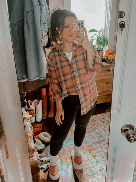 Cute casual at home outfit inspo 💖 pink flannel outfit idea boho casual cozy at home. Wearing medium in both tops, and small in leggings. 

#LTKSeasonal #LTKstyletip #LTKSpringSale