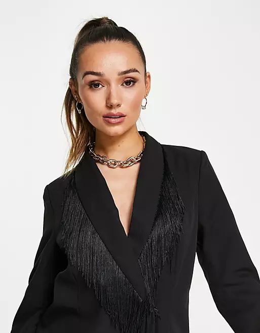 Vero Moda blazer dress with tassel lapel in black | ASOS (Global)
