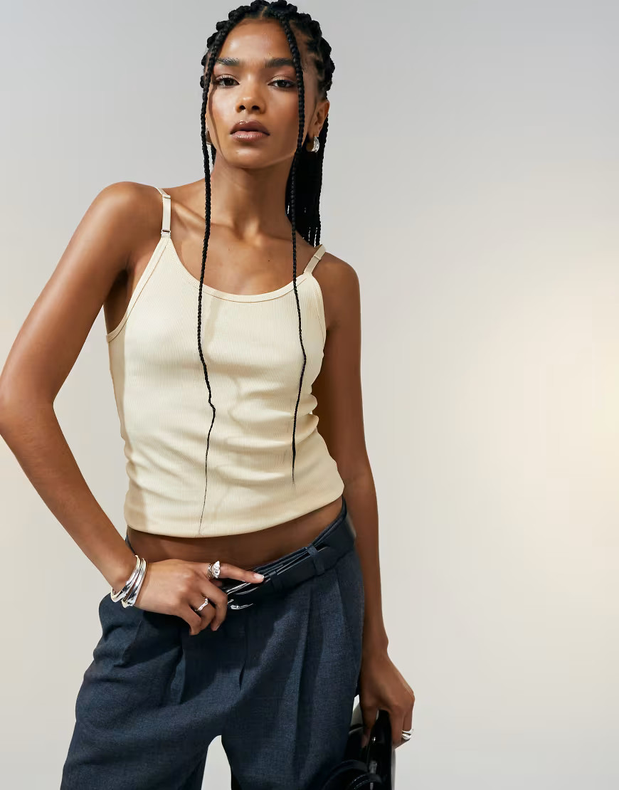 ASOS DESIGN strap detail scoop neck tank top in buttermilk-Yellow | ASOS (Global)