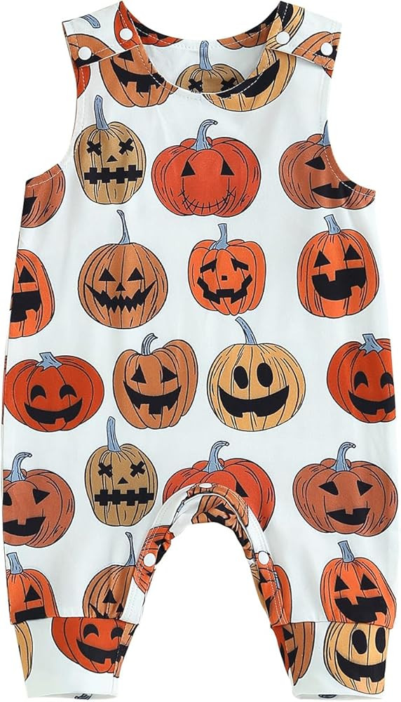 Halloween Baby Boy Girl Clothes Pumpkin Sleeveless Romper Jumpsuit One Piece Bodysuit Cute Infant Ha | Amazon (US)