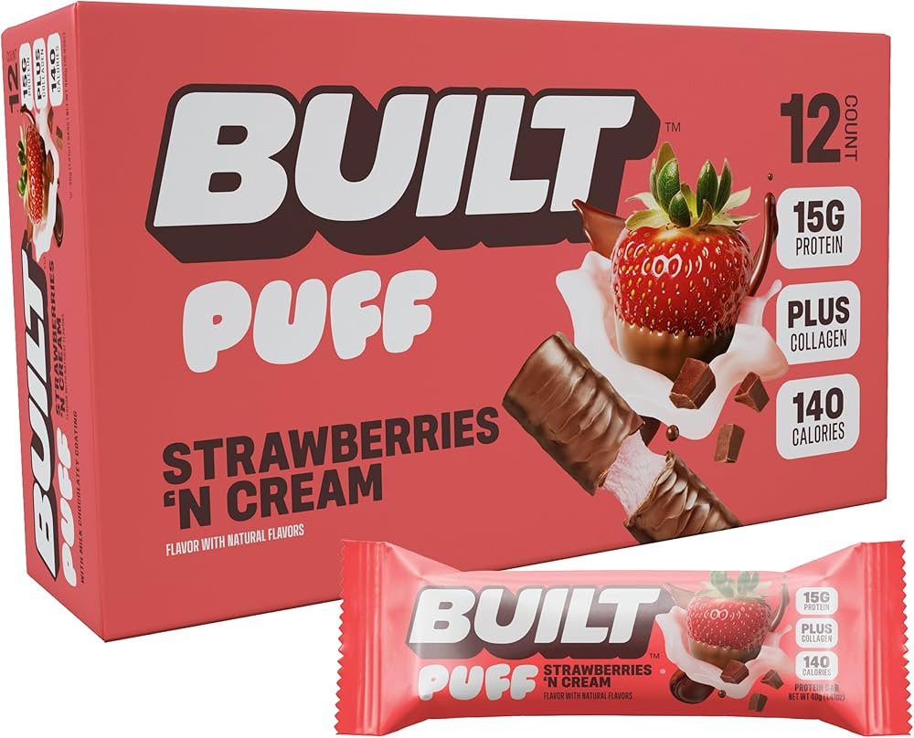 Built Bar, Puff Protein Bars, Strawberries 'N Cream Puff, 15g Protein Snacks, On-The-Go Bars, Onl... | Amazon (US)