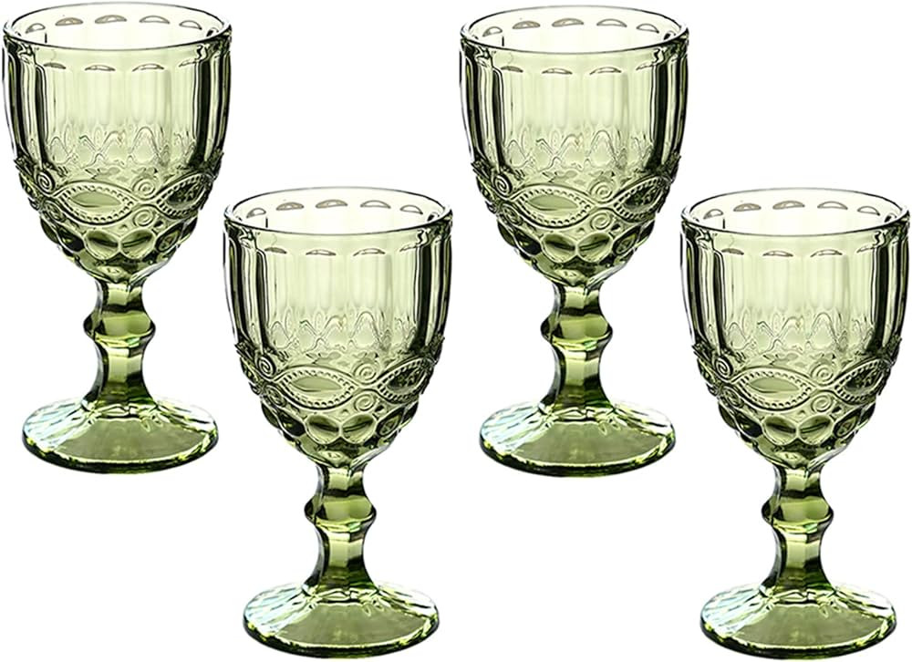 Taganov Green Wine Glasses set of 4 Vintage Glassware Drinking Water Goblets 10 OZ Colored Water ... | Amazon (US)