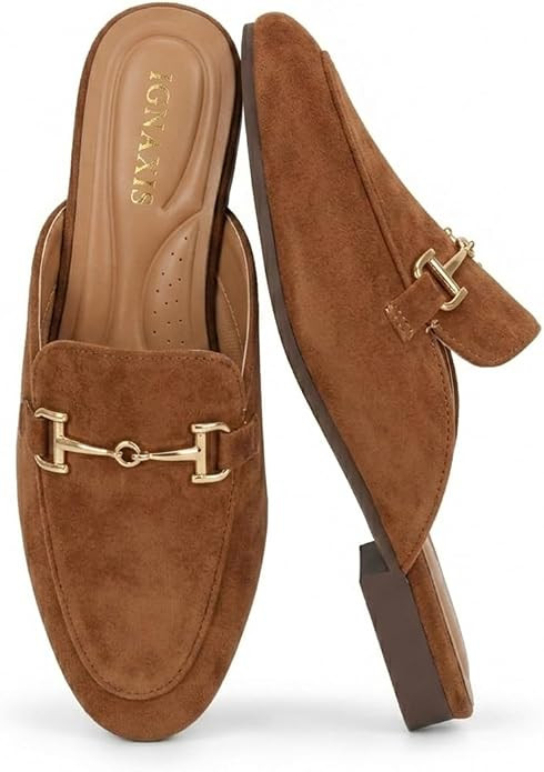Mules for Women Flats Round Toe Womens Mules Buckle Slip on Slides Backless Loafer Shoes | Amazon (US)