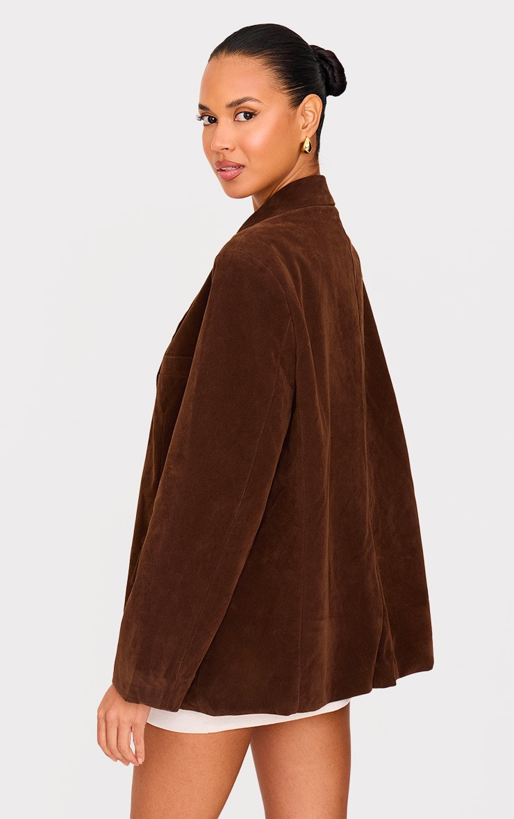 Chocolate Faux Suede Longline Blazer | PrettyLittleThing US