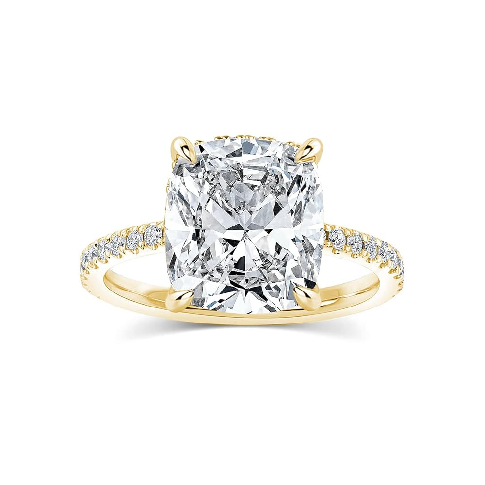 4CT Cushion Cut Promise Ring for Women,White/Yellow Stone Ring,925 Sterling Silver 18K Yellow/Whi... | Amazon (US)