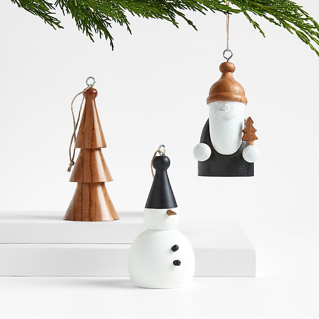 Carved Wood Santa Christmas Tree Ornament + Reviews | Crate & Barrel | Crate & Barrel