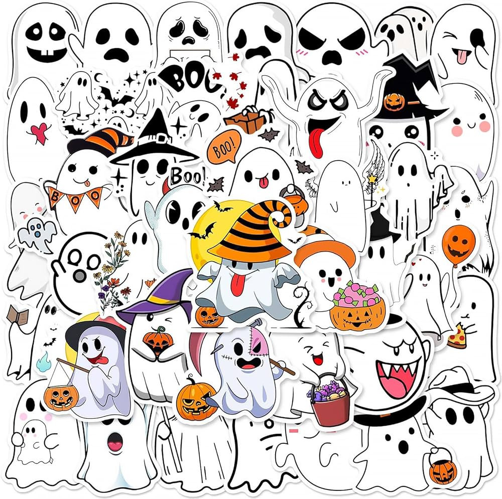 50PCS Halloween Stickers for Kids, Vinyl Waterproof Ghost Stickers for Bullet Journal, Planner,... | Amazon (US)