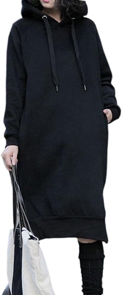 NUTEXROL Women's Thickening Long Fleece Sweatshirt String Hoodie Dress Pullover Plus Size | Amazon (US)