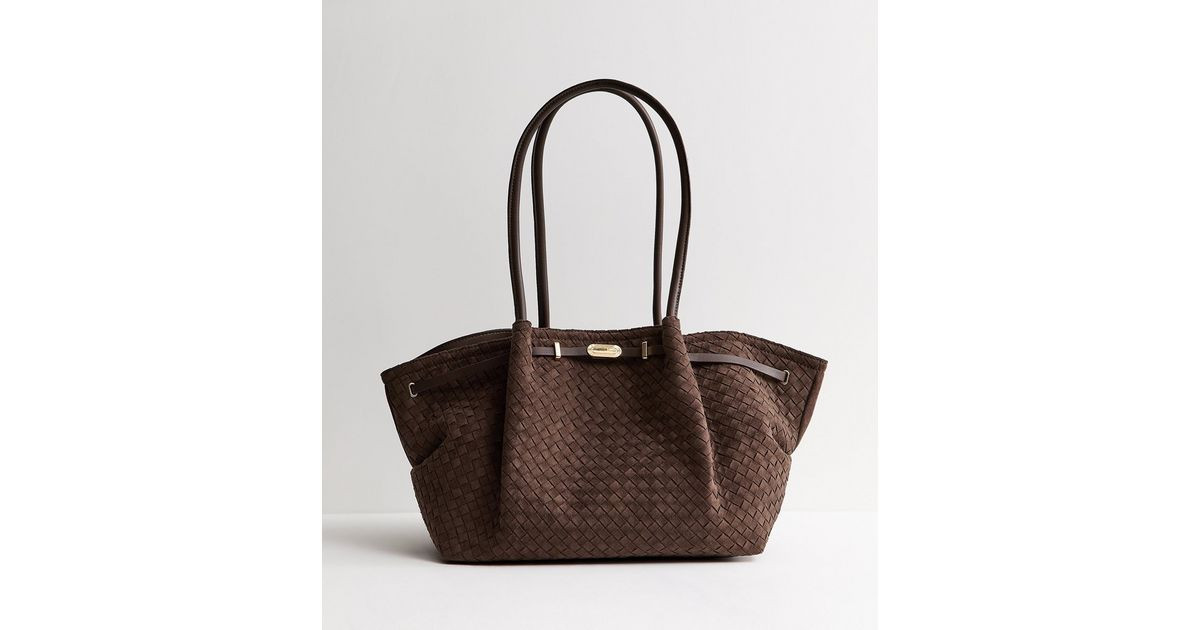 Dark Brown Faux Suede Woven Winged Tote bag | New Look | New Look (UK)