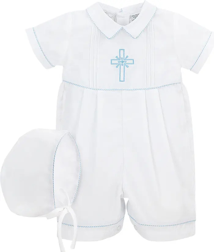 Embroidered Christening Romper & Bonnet Set | Nordstrom