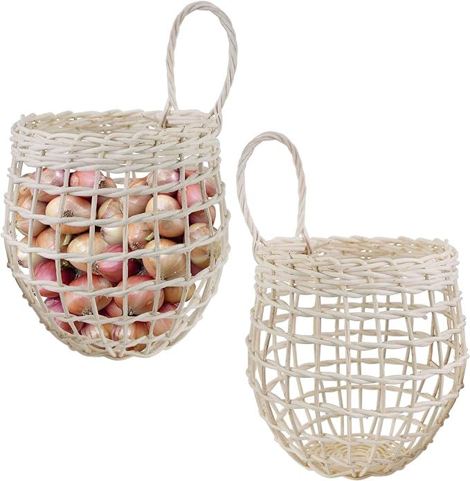MadeTerra Set 2 Nesting Round Wicker Woven Storage Basket Bins | Decor Wall Hanging Onion Contain... | Amazon (US)