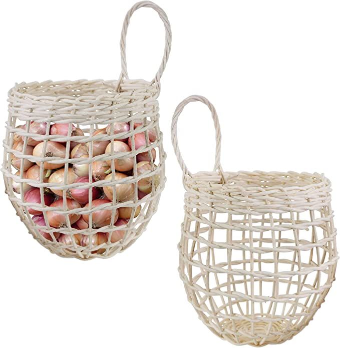 MadeTerra Set 2 Nesting Round Wicker Woven Storage Basket Bins | Decor Wall Hanging Onion Contain... | Amazon (US)