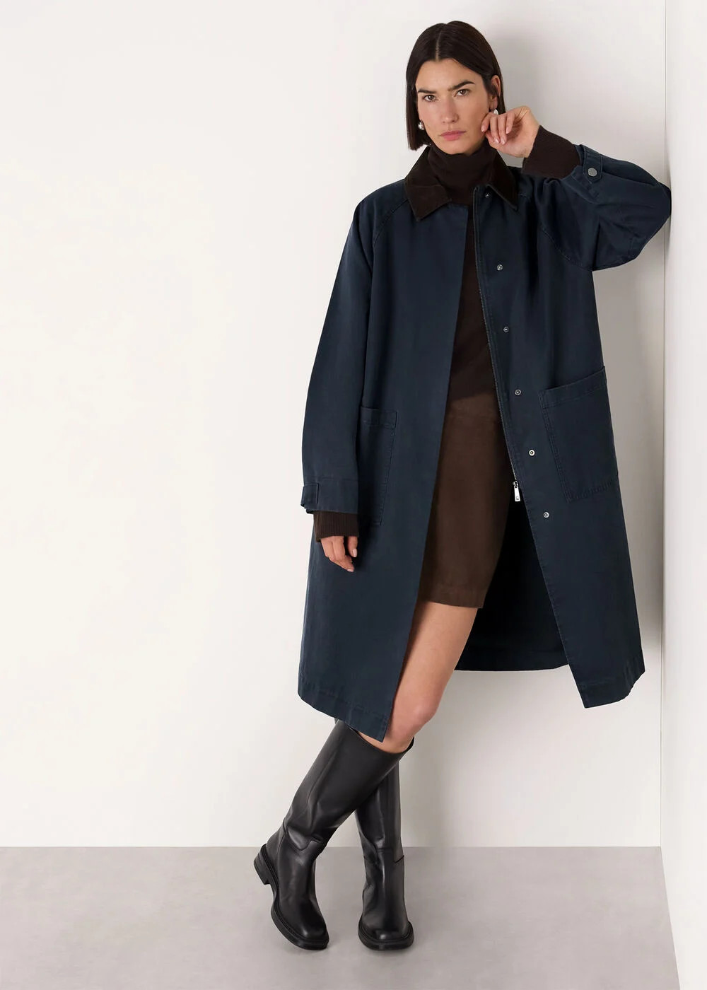 Navy Gabriella Waxed Overcoat | WHISTLES | Whistles UK | | Whistles