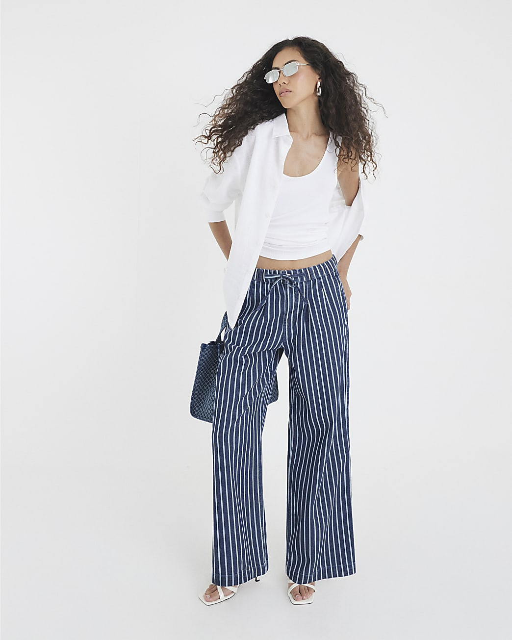 Blue Stripe Wide Leg Pyjama Jeans | River Island UK & IE