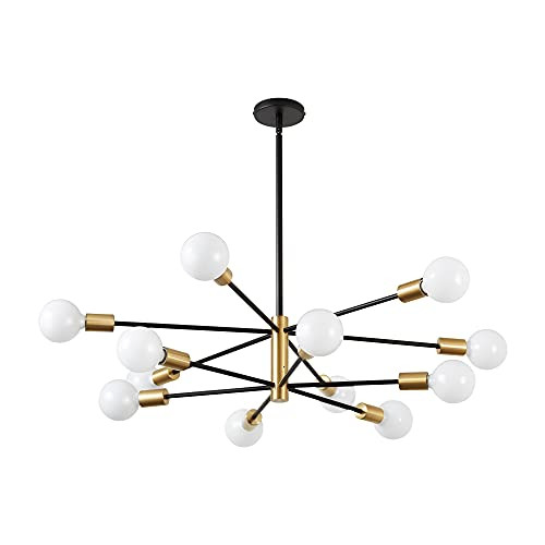 Modern Sputnik Chandelier, KAISITE Black and Gold Chandelier,Mid Century Pendant Light LED Pendant L | Amazon (US)
