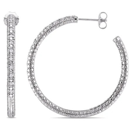 Everly Women s 1/4ct TW Diamond Sterling Silver Hoop Earrings | Walmart (US)