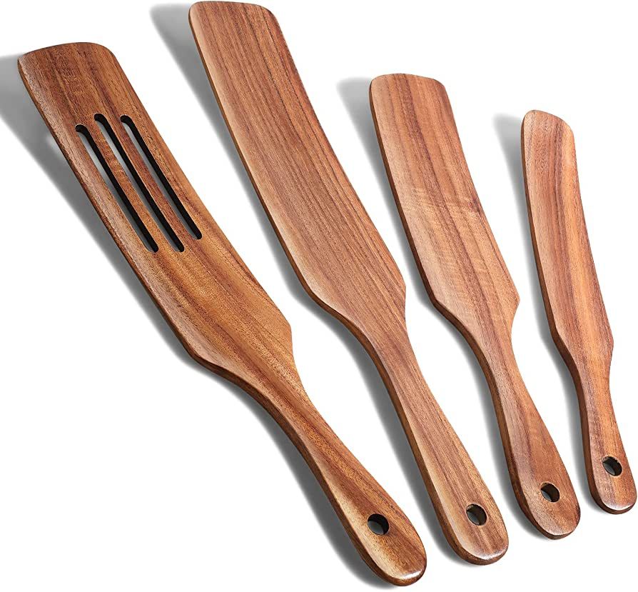 Spurtle Set, Natural Acacia Wooden Kitchen Utensils Set of 4, Wooden Spoons Utensils for Cooking,... | Amazon (US)
